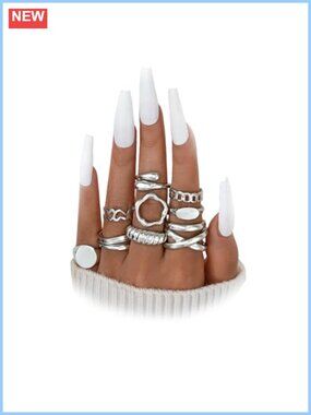 10pc Chunky Stackable Rings Set 14K Gold Plated Adjustable Statement Midi